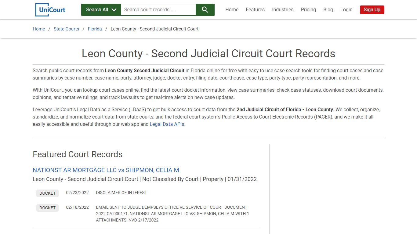 Leon County - Second Judicial Circuit Court Records | Florida | UniCourt